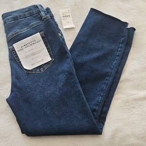 Good American Always Fits Good Lwgs Straight Mid-Rise Jeans: Indigo: Fits 6-12